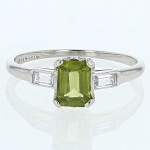 Platinum Peridot and Baguette Diamond Ladies Anniversary / Birthstone Band Ring